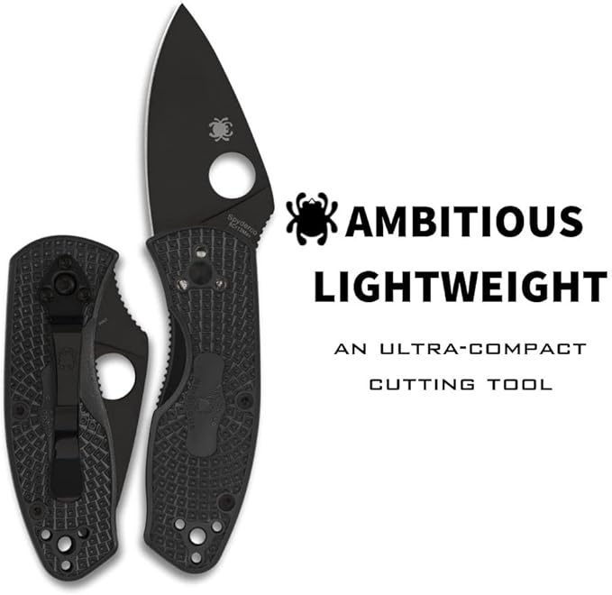 Spyderco Ambitious Lightweight Folding Pocket Knife with 2.31 Inch Stainless Steel Blade and FRN Handle - PlainEdge - C148PBBK