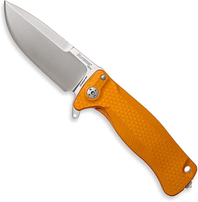 Lion Steel SR22A Sleipner Frame Lock Folding Pocket Knife - Machined Aluminum Handle IKBS Ball Bearing System Dual Carry Clip (Orange Handle Satin Blade) one Size