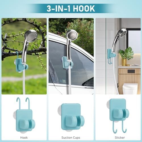 Portable Hot Shower for Camping Shower Tent Kit 1000W Immersion Heater Rechargeable Camping Shower Pump Pop Up Shower Tent with 6.6 Gallons Folding Bucket for Adults Outdoor