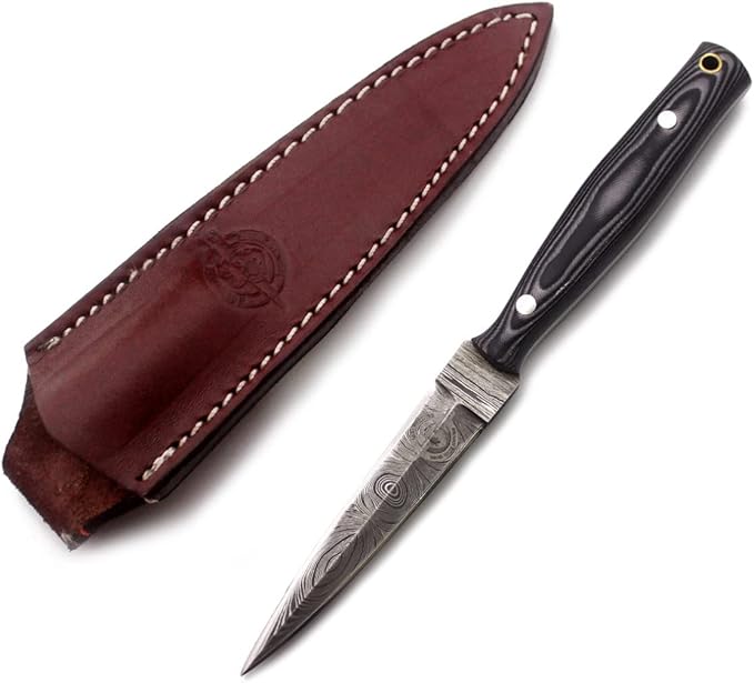 Handmade Damascus Steel Fixed Blade Bowie Knife for EDCHuntingSurvivalCampingBushcraftand Fishing-Fixed Blade Dragger-Full Tang Micarta Handle with Cowhide-Leather Sheath -DCX 22-290