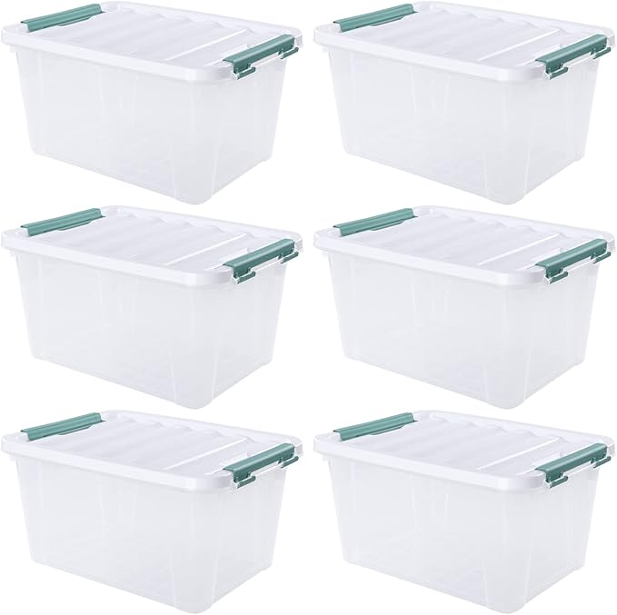 Xyskin 6-Pack 20 Quart Plastic Storage Boxes Latching Storage Bin Box Clear