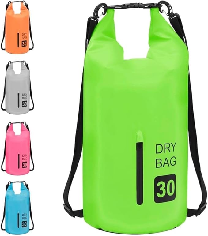 BOWERY HILL Contemporary PVC Dry Bag with Zipper 7.9 Gal Capacity Green and Black Finish Waterproof Lightweight Bag for Boating Surfing Outdoor Trips