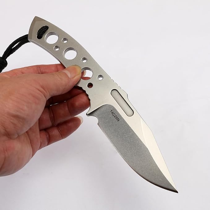 BD05 Fixed Blade Knife 14c28n Steel Blade All-in-one handle full handle EDC tool straight knife for work camping hunting (One-piece steel white)