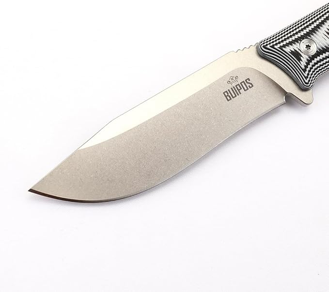 BUIPOS BD06 Fixed Blade Knife DC53 Stone Wash Steel Blade Two-color G10 Handle Full Edge Knife for Outdoor Camping Trekking Hunting Fishing (White Black) (Black handle and white blade)