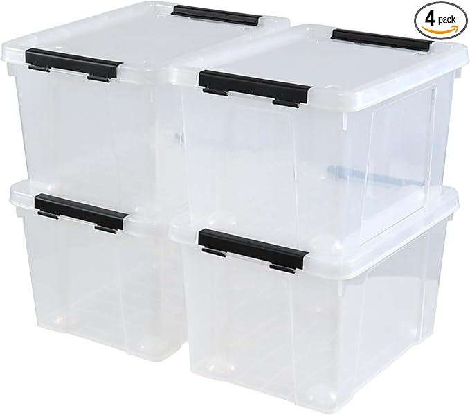 4 Pack 23 L Plastic Storage Bins with Wheels Clear Storage Latch Box with Lids