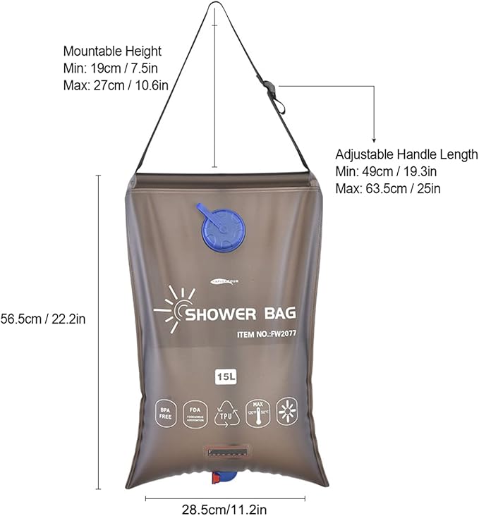 Portable Camping Pressure Shower Bag 15l Solar Heating EVA Shower Bag Hiking Water Bag for Picnicking Bathing and Water Storage