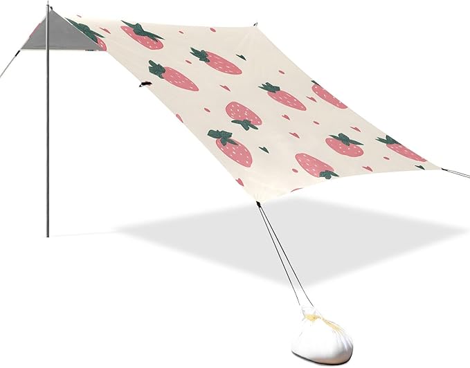 ALAZA Pink Polka Dot Strawberry Pattern Beach Tent Sun Shelter Portable Canopy Sunshade for Outdoor Camping Picnics Backyard Fun 10x9 ft