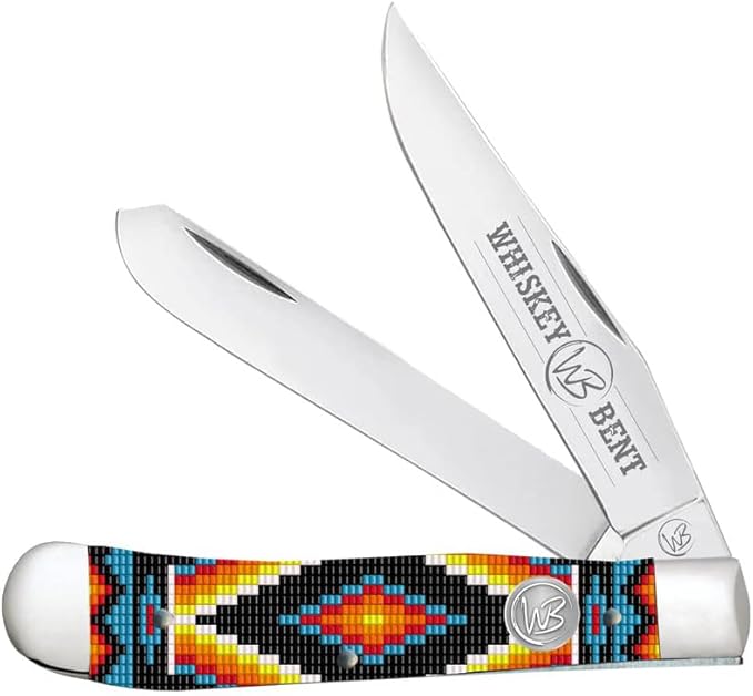 WHISKEY BENT HAT CO. Traditional Trapper Folding Pocket Knife 4.125 Closed Length 440C Stainless Steel Blades (Woodstock)
