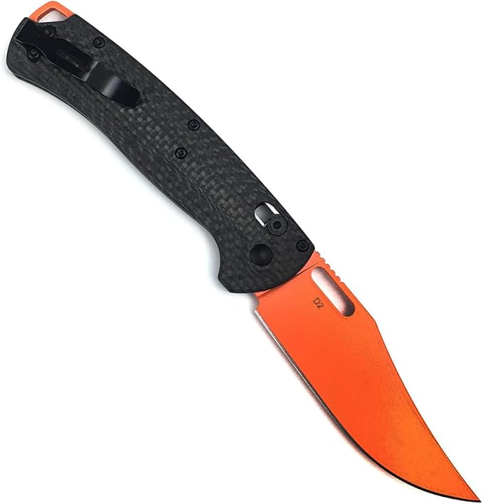 HUAAO Manual Open Folding Knife with 3.43’’ Orange D2 Blade Black Carbon Fiber Handle EDC Pocket Knife with Clip for Camping Hunting