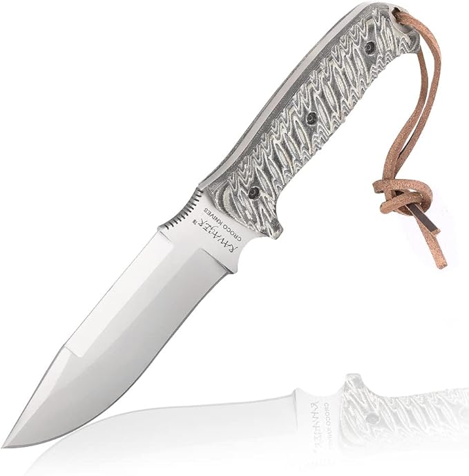 The Ravager D2 Tool Steel Blade Full Tang Fixed Blade BushcraftHunting Survival Knife with Genuine Cow Hide Genuine Leather Sheath &amp Fire starter &amp Sharpening spike