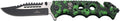THIRD Assisted Knife 17141V Aluminum Handle with camo Coated Pattern of Green Skulls Holes in The Handle and Skull. with Clip