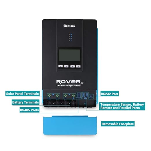 Renogy 100A 12V/24V/36V/48V DC Input MPPT Solar Charge Controller Auto Parameter Adjustable LCD Display Solar Panel Regulator fit for Gel Sealed Flooded and Lithium Battery Rover 100ABlack