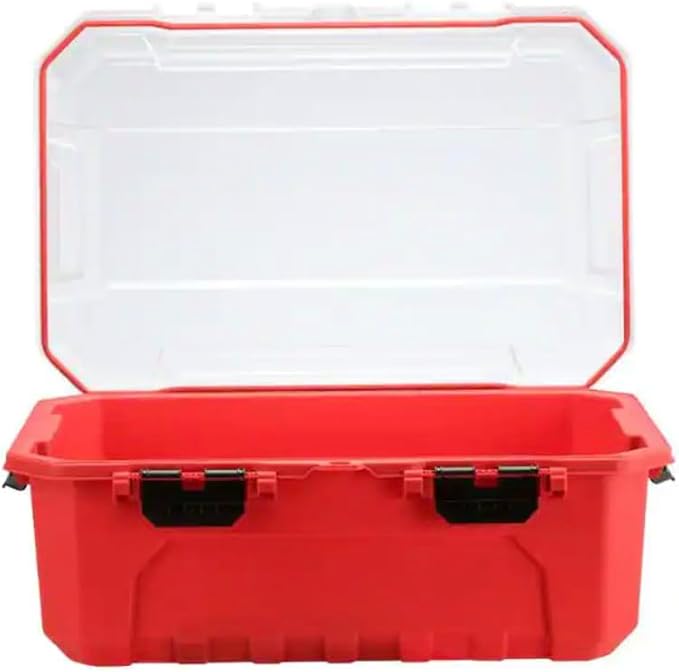 12-Gal. Professional Heavy Duty Waterproof Stackable Plastic Storage Container with Hinged Lid in Red XM13700