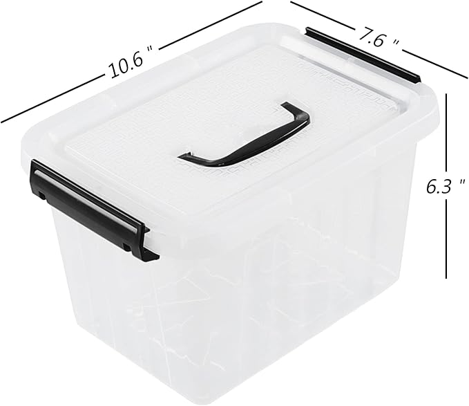 Ramddy 6 Quart Plastic Latching Storage Bin 4 Pack See Through Clear Container Box with Lid
