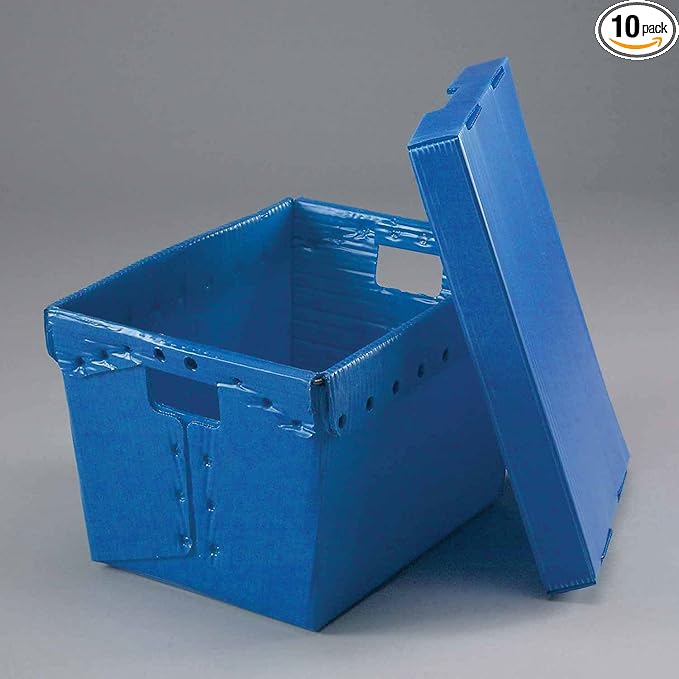 Global Industrial Postal Mail Tote With Lid Corrugated Plastic Blue 18-1/2x13-1/4x12 Lot of 10