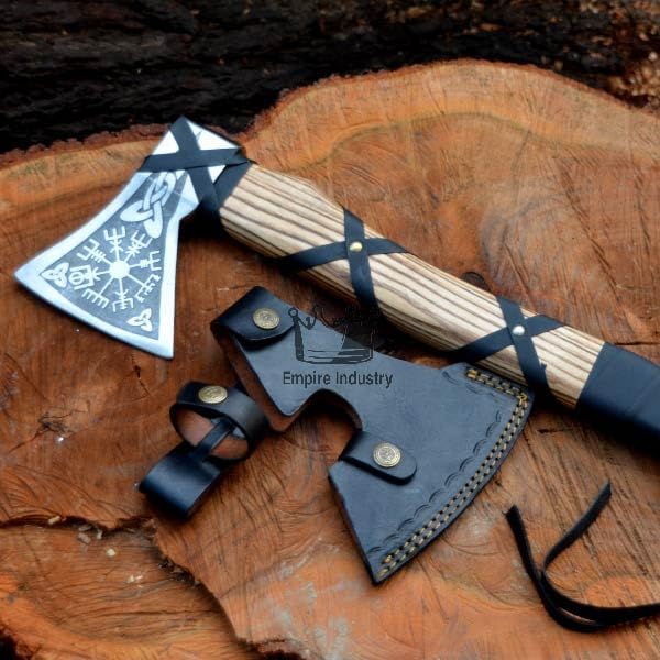 Handmade Forged Steel Viking Axe with Sheath - Outdoor Camping - Hunting Axe - Ash Wood Handle - New Year Gift by Empire Industry