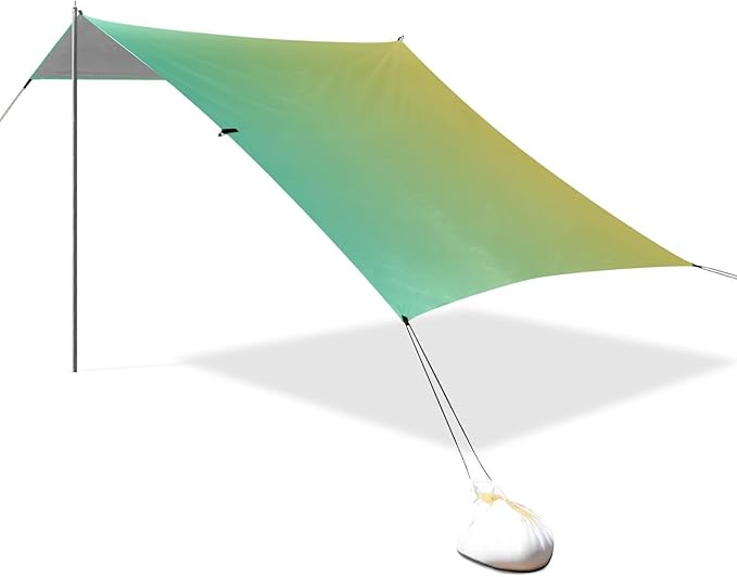 Turquoise Yellow Gradient Stable Beach Tent UPF50+ Water-Resistant Sun Shelter with Sturdy Poles Sandbags and Shovel for Camping Picnics Backyard