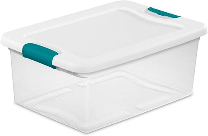 Sterilite 15 Qt Stackable Storage Box with Latching Lid 12 Pack Bundled with 6 Qt Plastic Organizing Bin with Latch Lid 12 Pack
