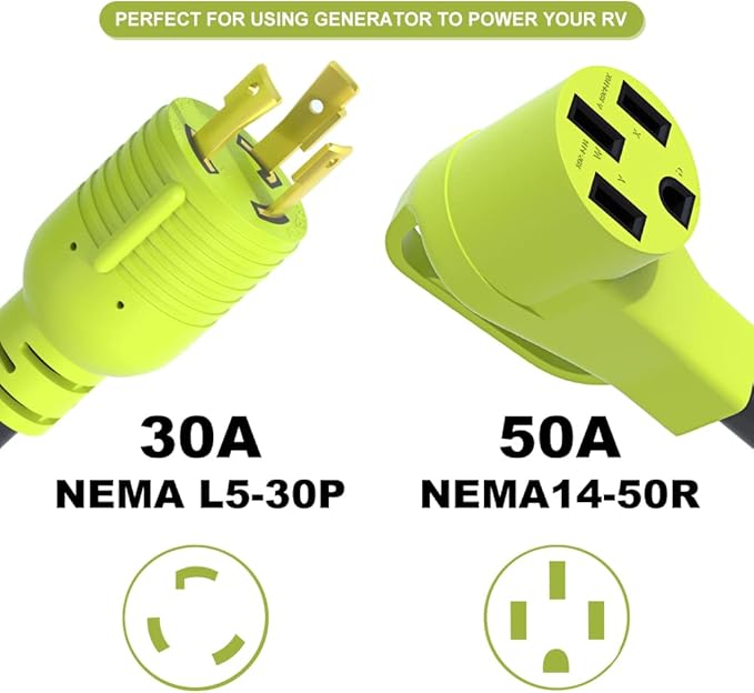 30 Amp to 50 Amp RV Generator Adapter Cord NEMA L5-30P Twist Lock Male Plug to NEMA 14-50R Female Outdoor Ower Equipment Suitable for RV Trailer Camper Heavy Duty STW 10 AWG(12 Inch)