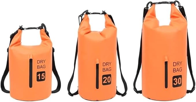 Pemberly Row Lightweight Durable PVC Dry Bag 7.9 gal Capacity Waterproof with Zipper Orange Finish Adjustable Shoulder Straps Foldable Design for Boating Surfing Outdoor Travel