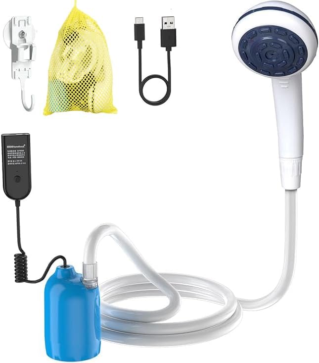 Portable 12V High Pressure Camp Shower Pump Compatible with Car Lighter Plug&ampPD Fast Charging Portable Power Banks by USB-COutdoor Shower for Camping