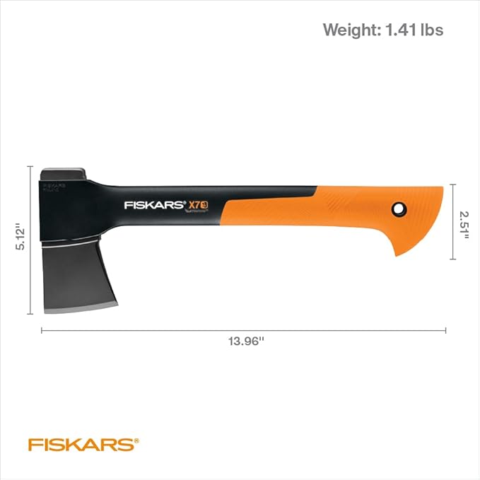 Fiskars X7 Small 14 Hatchet Axe with Sheath for Chopping Wood Kindling for Campfires Outdoors &amp Camping Insert-Molded Forged Steel Head Low-Friction Blade Shock Absorbing Handle &amp Non-Sli