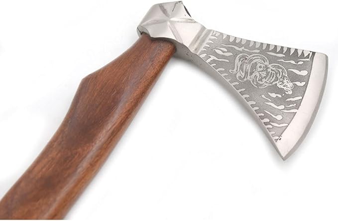 Hand Forged Viking Bearded Axe – 1075 High Carbon Steel Handmade Medieval Style Camping &amp Hunting Axe with Ash Wood Handle and Leather Sheath (Snake)