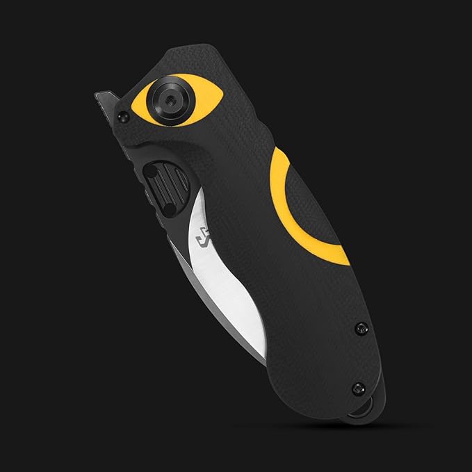 Sitivien ST162 Folding KnifeAUS-10 Steel Blade with G10 Handle Pocket Knife EDC Tool Knife for Outdoor CampingHikingHuntingFishing(Yellow)