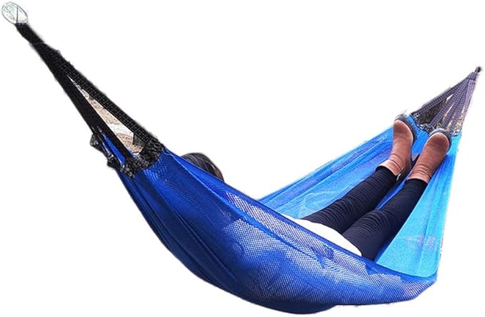 Portable Hammock Nylon Ice Silk Camping Hammock Cool Breathable Mesh Hammocks for OutdoorIndoor Patio Backyard for Backpacking Beach (Color : Blue Size : with Carabiner 3m Strap)