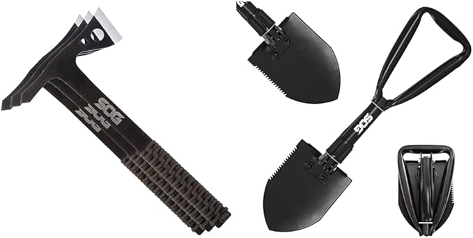 SOG 3-Pack Throwing Hawks &amp 18.25 Folding Survival Shovel with Saw Edge and Carry Cases