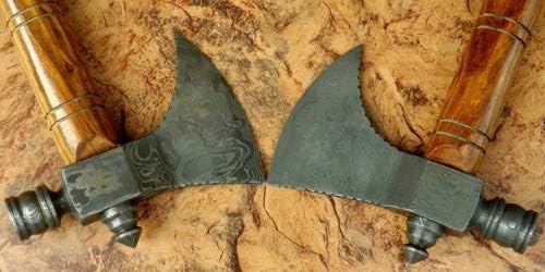 Lot of 2 Axe Damascus Steel 18'' Beautiful Smoke Pipe Olive Wood Handle Axe/Hand Forged Woodsman Axe