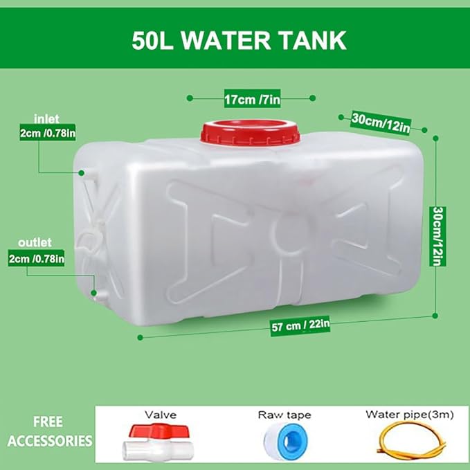 Large Capacity Water Tank with Spigot for Camping Plastic Water Storage Tank Water Container for Emergency Storage Household Outdoor Camping RV Self-Driving Tour(Size:50L/13.2gallon)