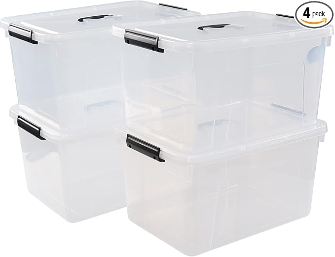 20-Quart Plastic Bins with Lid Clear Plastic Boxes with Handles 4-Pack