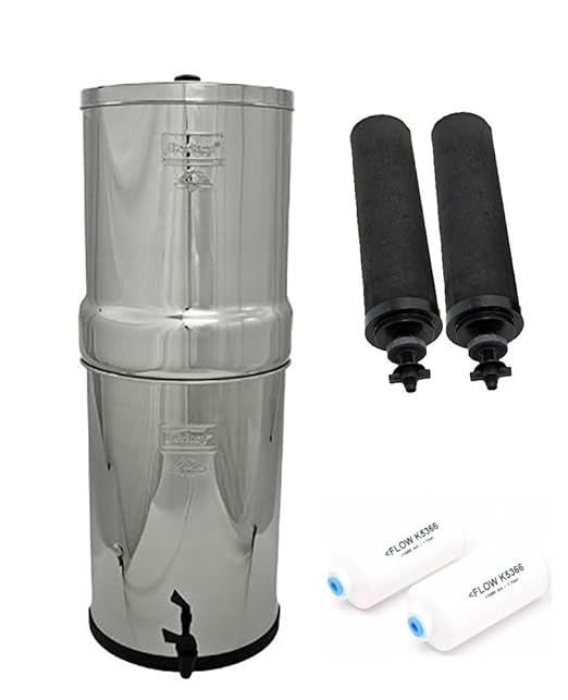 Crown Berkey Gravity-Fed Water Filter System 6 Gallon with 2 Black Berkey Elements 2 PF-2 Fluoride and Arsenic Reduction Elements