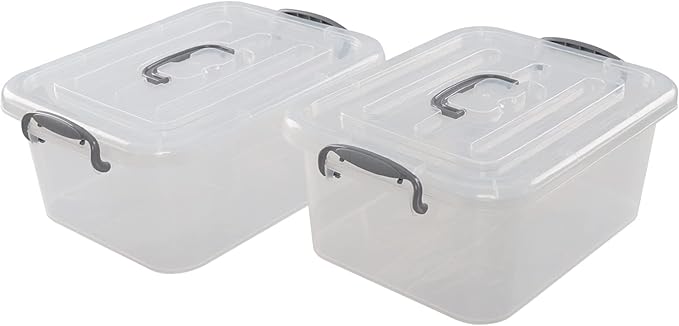 8 L Plastic Clear Storage Box 2-Pack Storage Latch Box with Lid