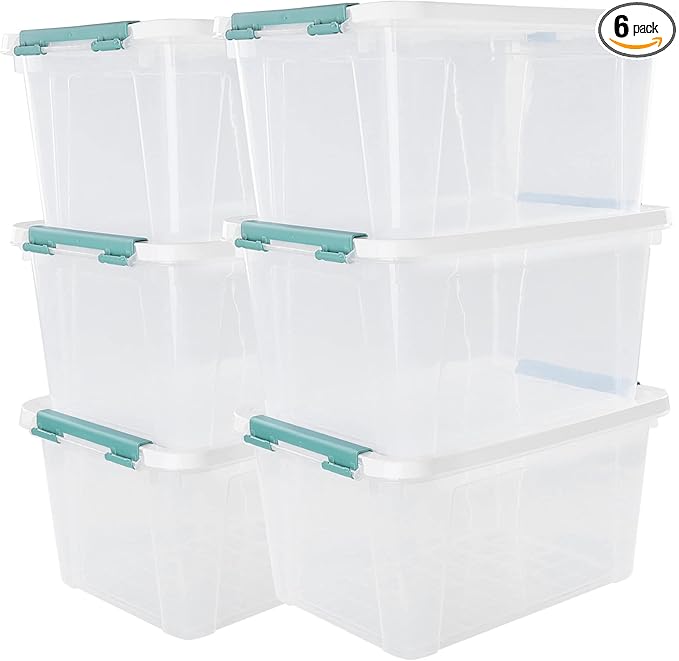 20 Quart Stackable Plastic Storage Bins with Lids 6 Pack Durable Nestable Containers Clear Latching Storage Box