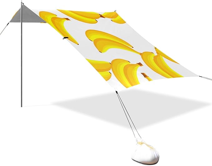 Beach Canopy with Windproof Ropes &amp Sandbags Beach Tent Sun Shade Sun Shelter for Camping Trips Fishing Backyard Fun or Picnics Banana
