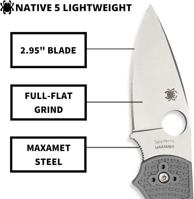 Spyderco Native 5 Signature Knife with 2.95 Maxamet Steel Blade and Gray FRN Handle - PlainEdge - C41PGY5