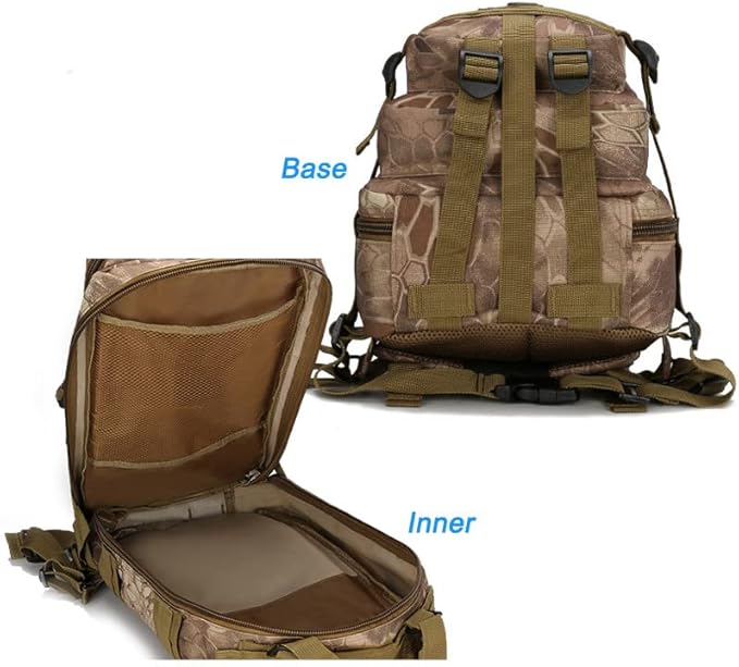 Outdoor Sports Pack Hiking Bag Tactical Rucksack Camo Knapsack Combat Camouflage Tactical Molle 25L 3P Backpack - Tan