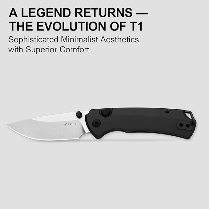 Kizer T1 BD EDC Pocket Knife 3.2 Elmax Steel Drop Point Folding Knives with Aluminum Handle Thumb Stud Opener Button Liner Lock Folding Knife with Satin Finish for Camping Hiking Ki3490.2BDA1