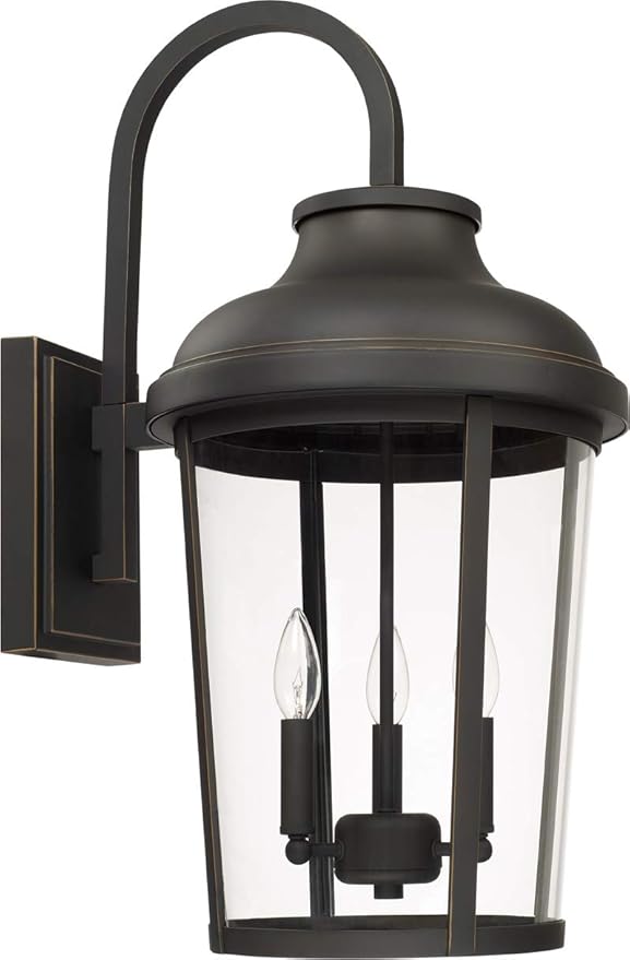 Capital Lighting 927032OZ Dunbar Clear Glass Outdoor Wall Sconce 3-Light 180 Total Watts 27 H x 13 W Oiled Bronze
