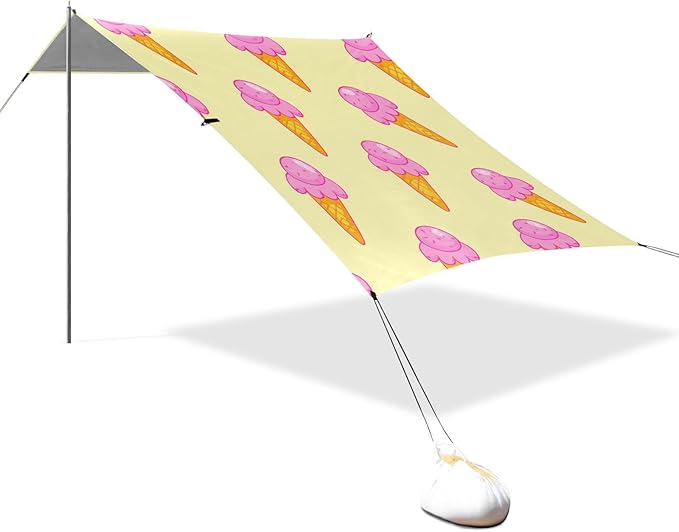 Beach Canopy with Windproof Ropes &amp Sandbags Beach Tent Sun Shade Sun Shelter for Camping Trips Fishing Backyard Fun or Picnics Ice Cream