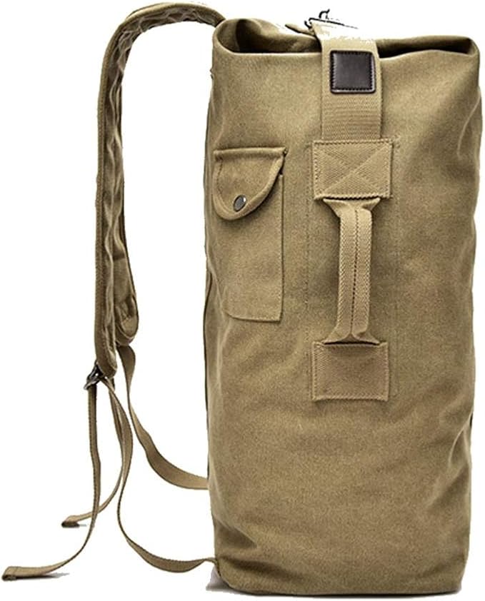 Large Capacity Military Duffel Bag Top Load Double Strap Canvas BackpackTravel Climbing Bag(Black