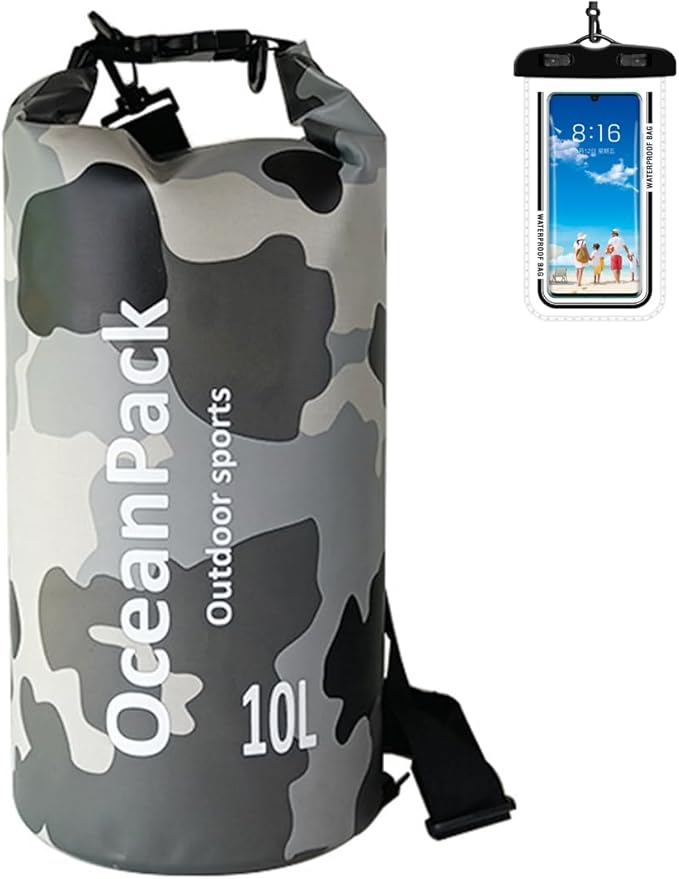 Waterproof Dry Bag With Phone CaseFloating Backpack Camping Waterproof Bag Rafting Beach Bag Dry Bags For Kayaking Boating (Grey 20L)