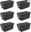 Grey 6-Pack 40-Gallon Wheeled Storage Bins with Latching Lids Heavy-Duty Plastic Totes with Ergonomic Handles Large Containers for Camping Gear Sports Equipment Tools &amp Workshop Storage