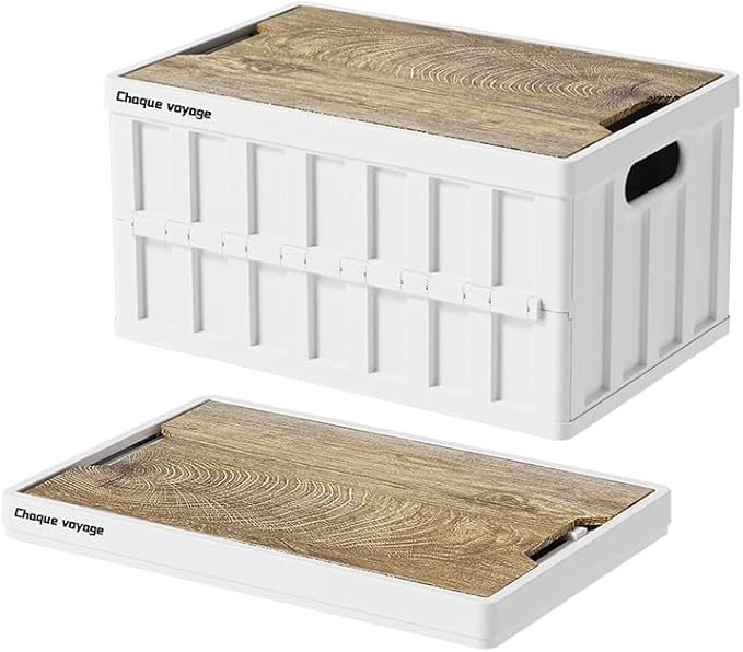 7.93-13.21 gallon large capacity camping folding box storage box organizing box suitable for home outdoor camping car use - black white green (White stripes 16.5x11x8.6)