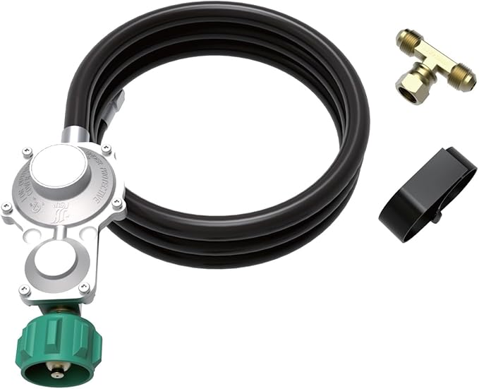 Firman 1810 LPG Tank Hose with 3-Way Fitting Integrated Regulator LP T Splitter &amp Hook and Loop Strap for Dual Fuel &amp Tri-Fuel Generators 5-Foot Hose for Extended Run Time Prevents Tank