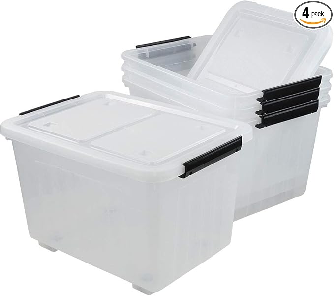 35 Quart Plastic Storage Bin 4 Packs Latching Storage Box with Wheels