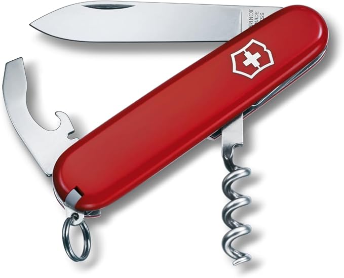 Victorinox Waiter Swiss Army Knife 9 Function Swiss Made Pocket Knife with Large Blade Corkscrew and Bottle Opener - Red