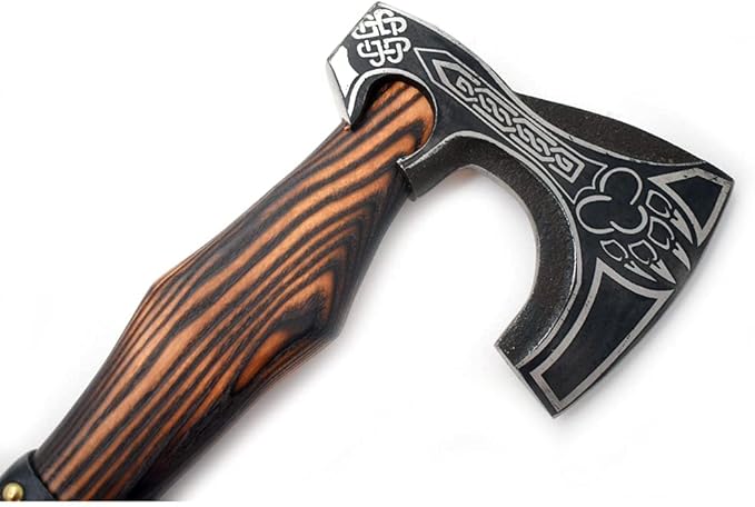 Medieval Style Viking Hatchet – Handmade Hand Forged Tomahawk Axe for Camping &amp Hunting (Black &amp Brown 6054)